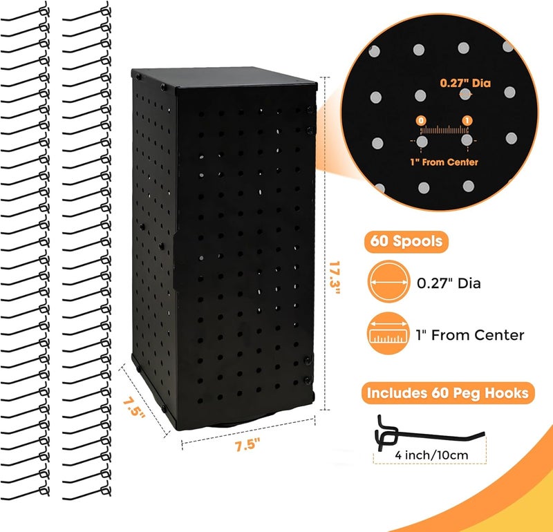 NewEle 360° Rotating Pegboard Display Stand with 60 Hooks & Inner Storage Compartments - Metal Peg Board Keychain Jewelry Display Stand for Vendors, Retail, Craft Shows (Black) - Image 3